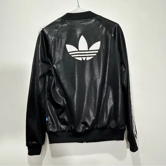 ADIDAS Black Supergirl Wet Look Track Zip-up Sweater in Women's Size Small - Picture 3 of 5